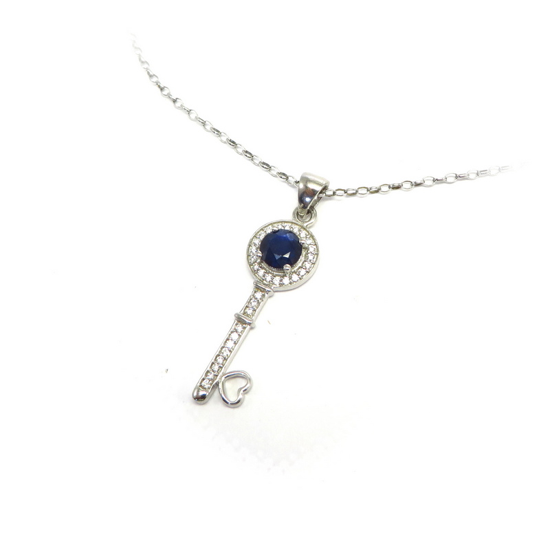 Blue Sapphire Key Pendant