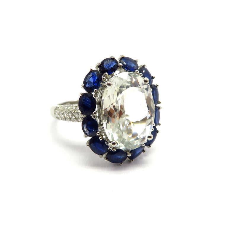 Crystal and Blue Sapphire Ring