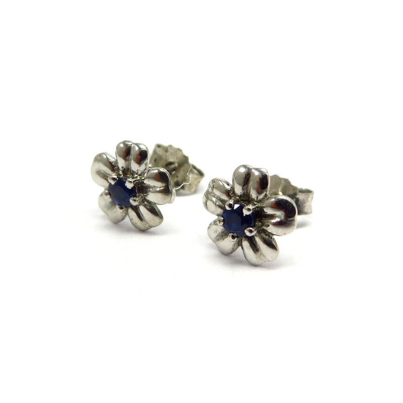 Blue Sapphire Flower Earrings