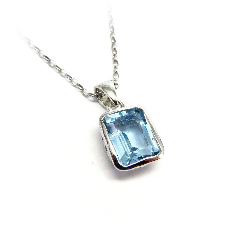 Classic Rectangular Blue Topaz Pendant – Sterling Silver, Rhodium Plated