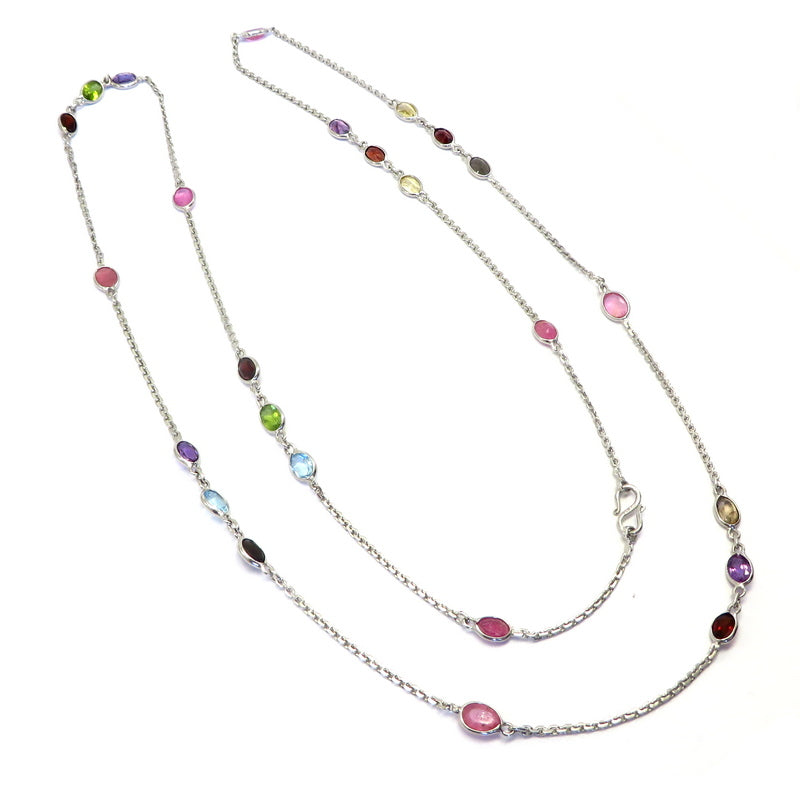 Sterling Silver Chain Necklace with Assorted Gemstones
