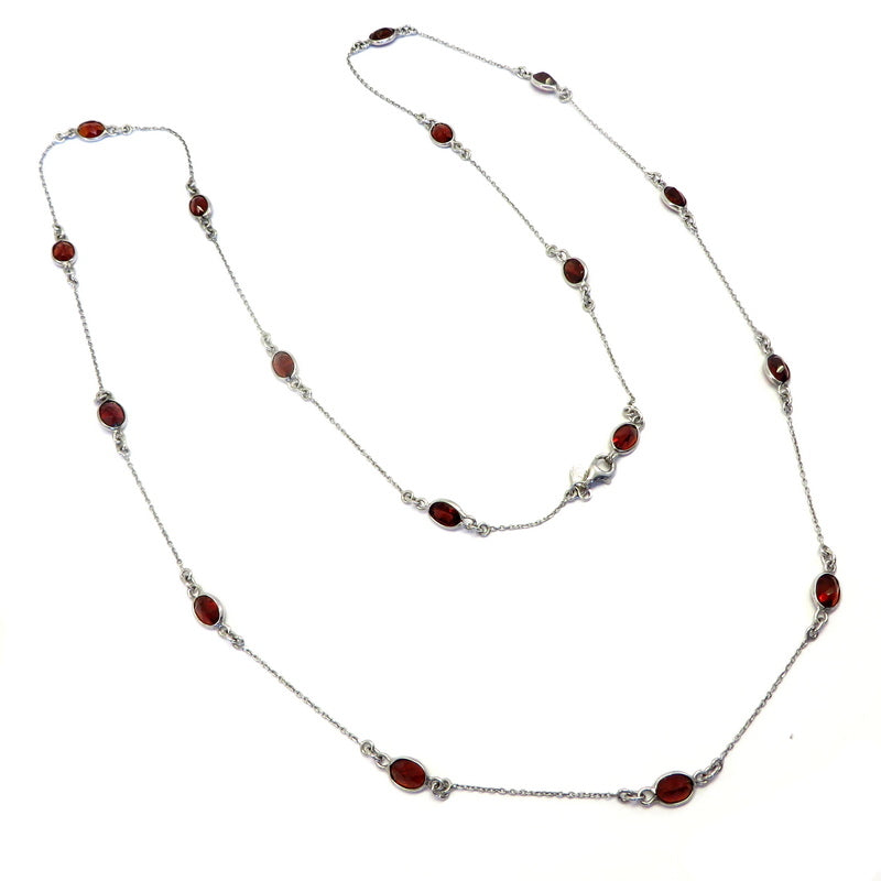 Dainty Garnet Necklace Chain Sterling Silver