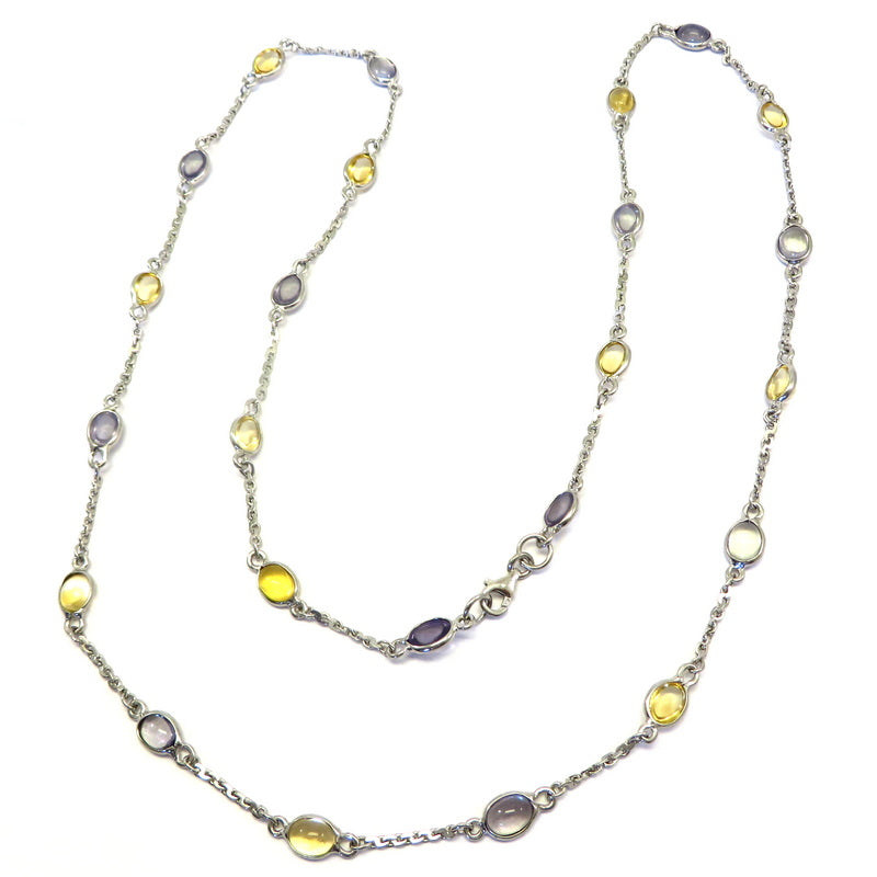 Citrine and Green Sapphire Crystal Chain Necklace Sterling Silver