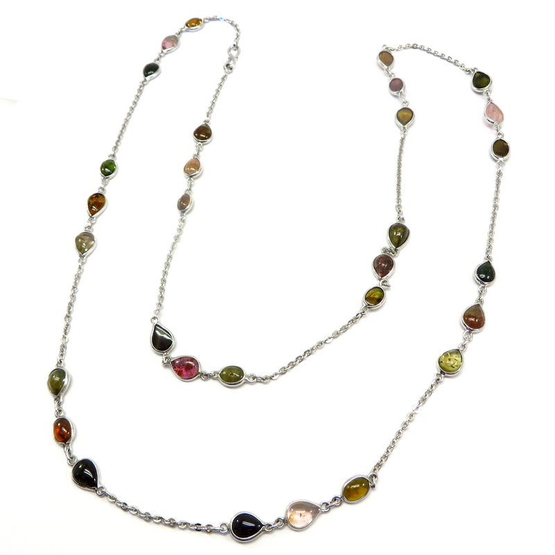 Tourmaline Multi-Colored Chain Necklace Sterling Silver