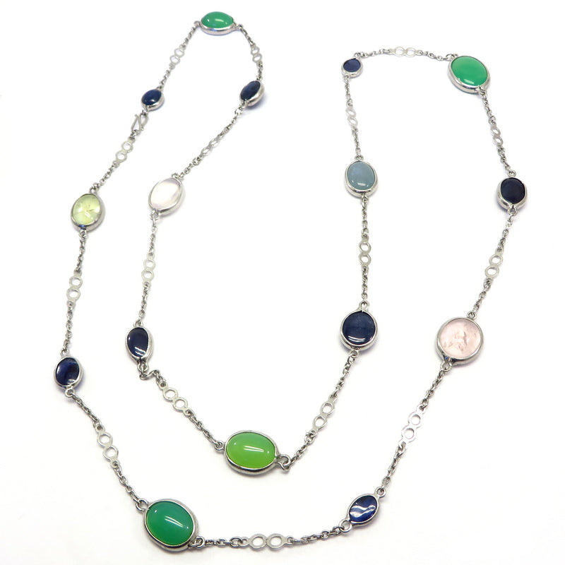 Assorted Gemstone Sterling Silver Chain Necklace