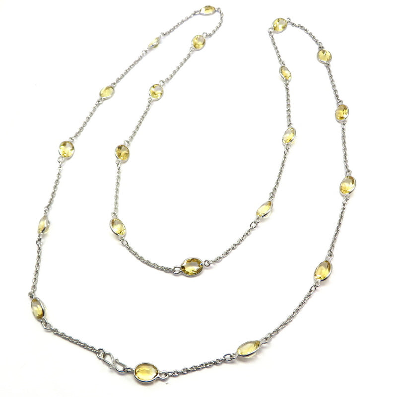 Citrine Gemstones Sterling Silver Chain Necklace