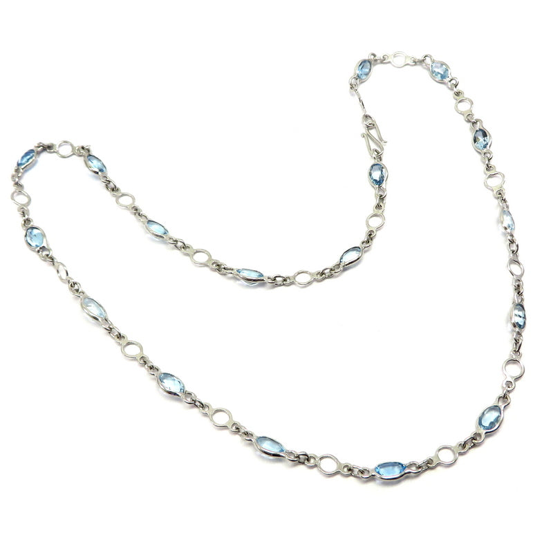 Blue Topaz Gemstones set in Sterling Silver Chain Necklace