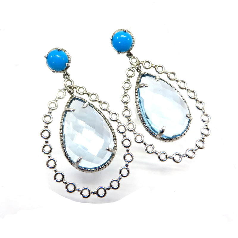 Topaz and Turquoise Swing Teardrop Earrings Sterling Silver