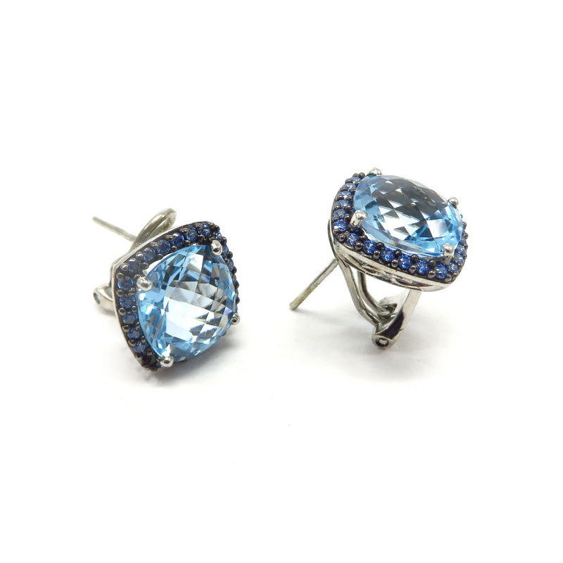 Square Blue Topaz Arctic Blue Signity Cubic Zirconia Earrings Sterling Silver