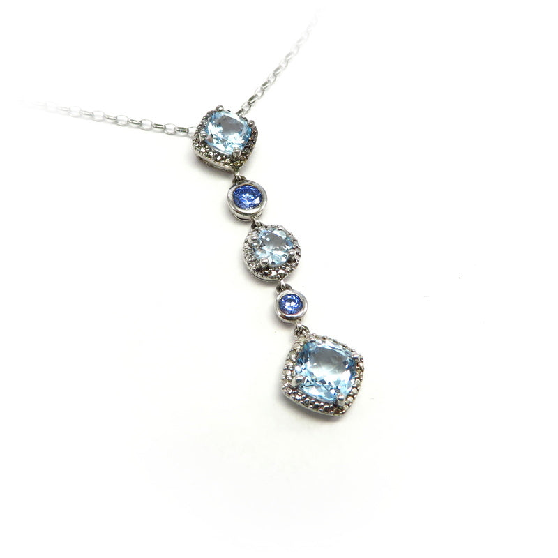 Blue Topaz and Signity Blue Cubic Zirconia Pendant Sterling Silver