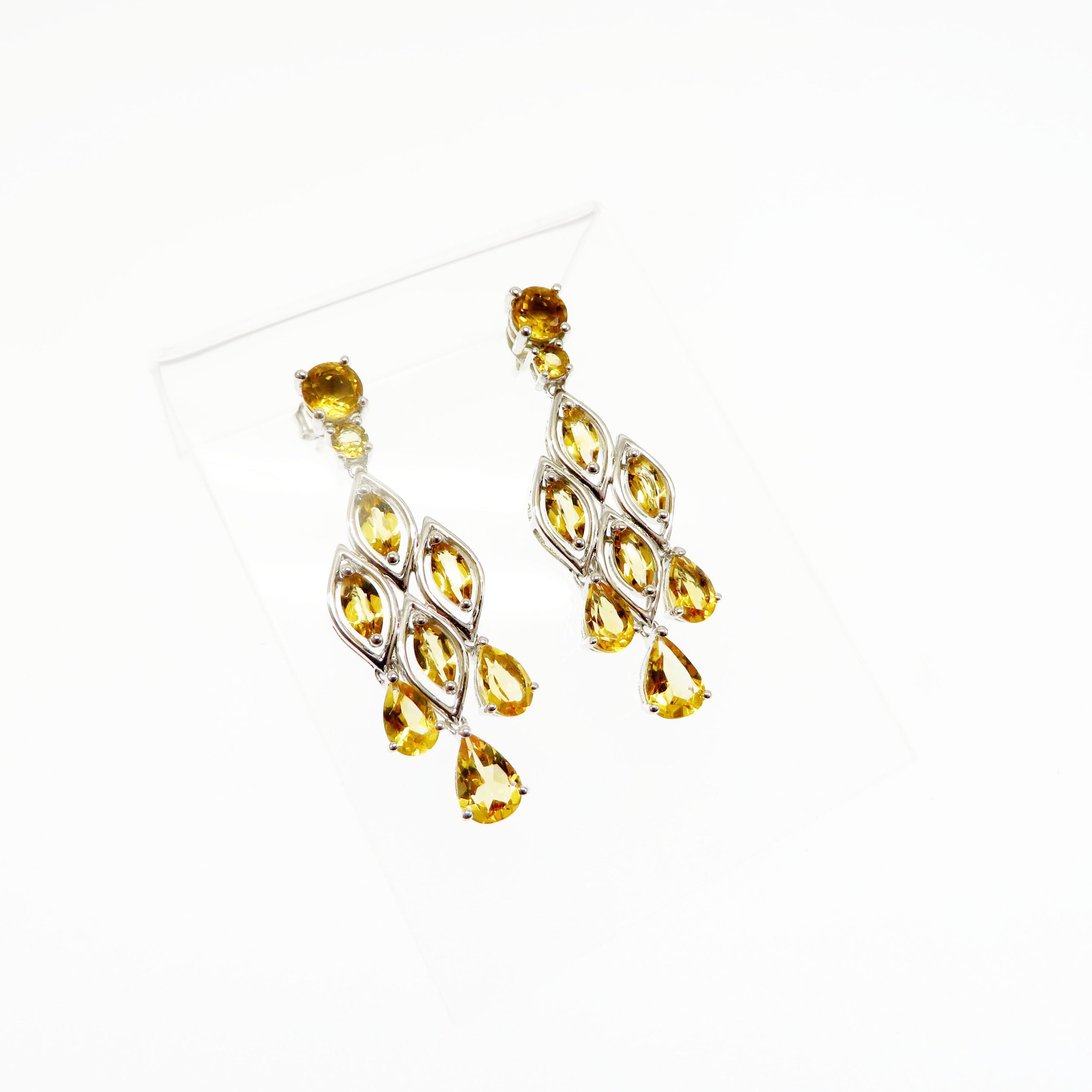 Citrine Chandelier Silver Earrings