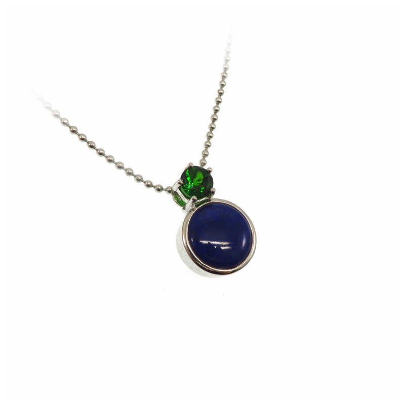 Lapis Lazuli & Chrome Diopside Silver Pendant