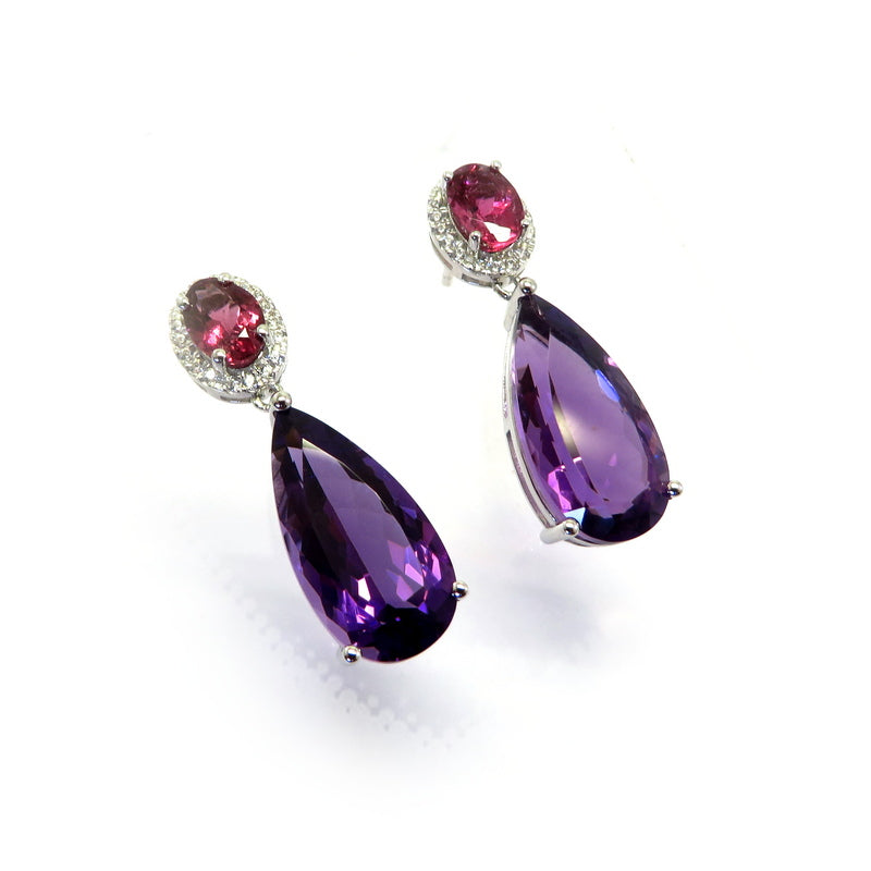 Amethyst and Pink Tourmaline Earrings