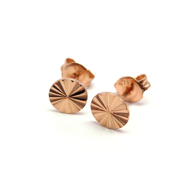 Round Rose Gold Plated Sterling Silver Stud Earrings