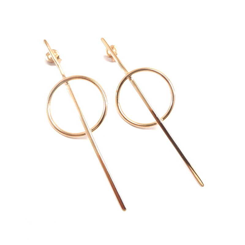 Pin in Circle Rose Gold Plated Sterling Silver Earrings
