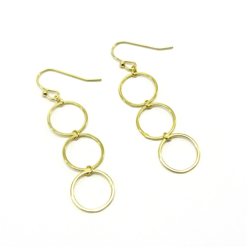 Triple Circle Hook Earrings Gold Plated Sterling Silver