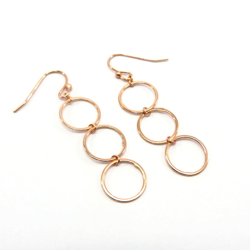 Triple Circle Hook Earrings Rose Gold Plated Sterling Silver