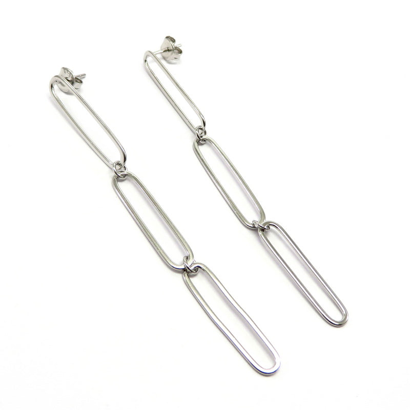 Triple Link Drop Earrings Sterling Silver