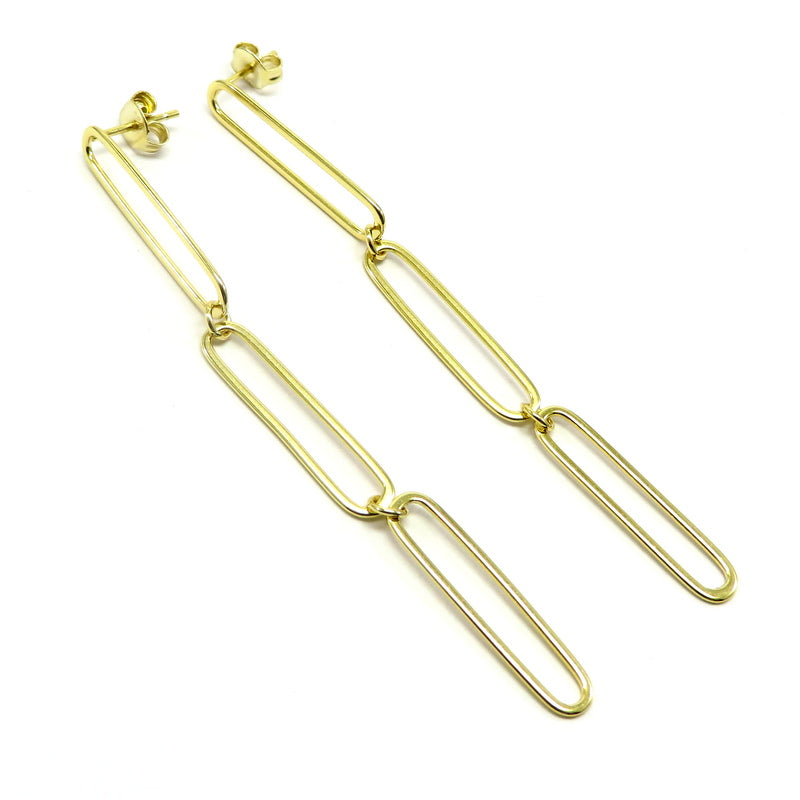 Triple Link Drop Earrings Gold Plated Sterling Silver