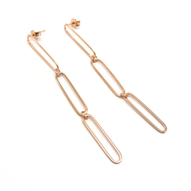 Triple Link Drop Earrings Rose Gold Plated Sterling Silver