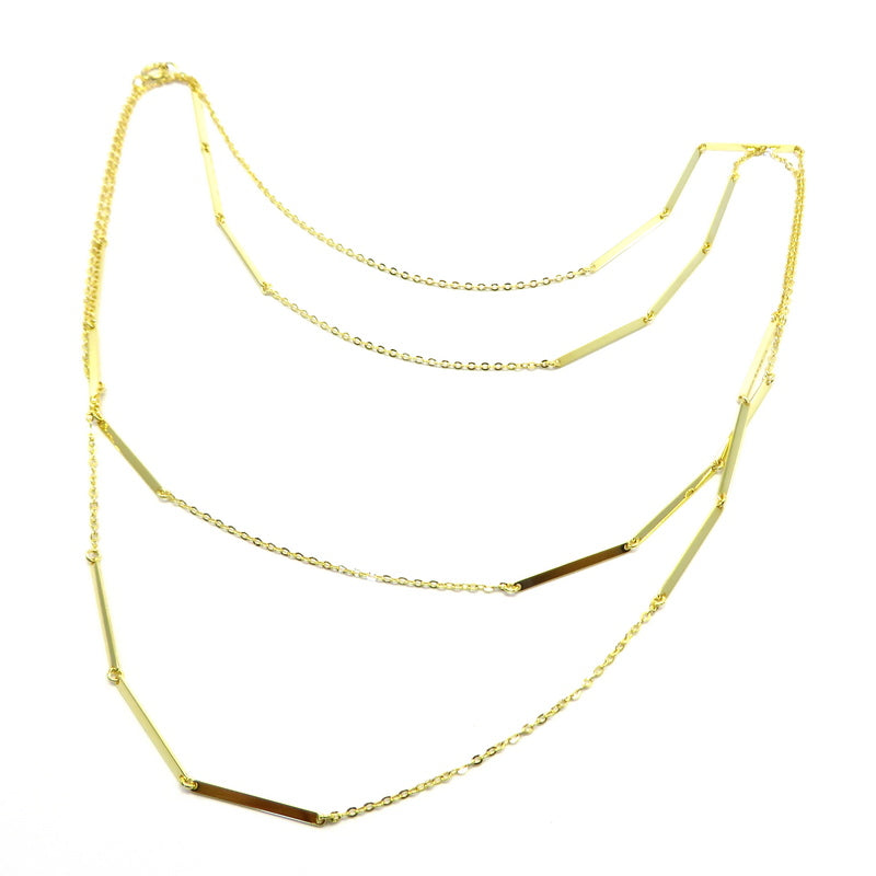 Triple Bar Chain Necklace Gold Plated Sterling Silver
