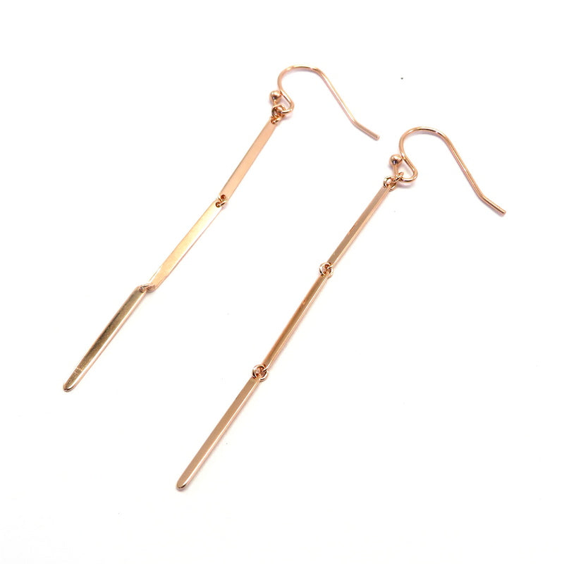 Triple Bar Hook Earrings Rose Gold Plated Sterling Silver