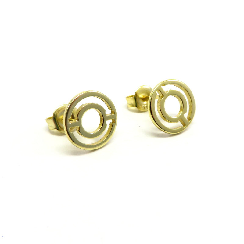 Round Maze Stud Earrings Gold Plated Sterling Silver