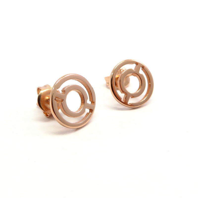 Round Maze Stud Earrings Rose Gold Plated Sterling Silver