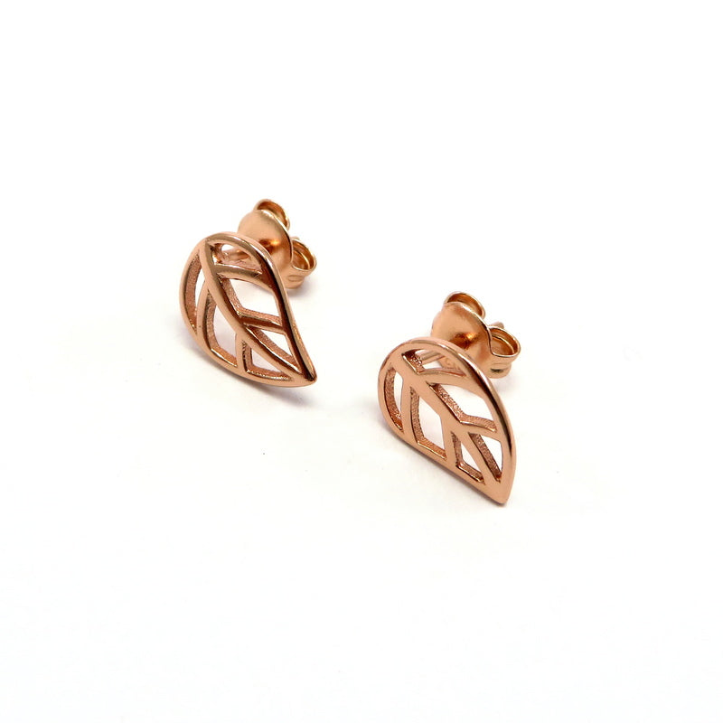 Leaf Stud Earrings Rose Gold Plated Sterling Silver