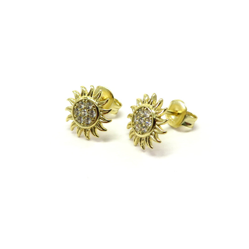 Sunflower Cubic Zirconia Earrings Gold Plated Sterling Silver