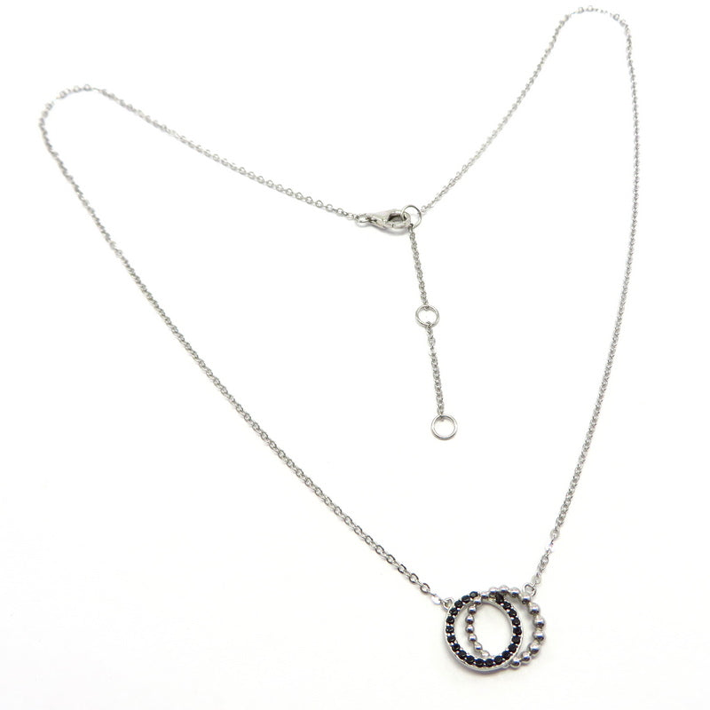 Double Circle Black Cubic Zirconia Necklace Sterling Silver