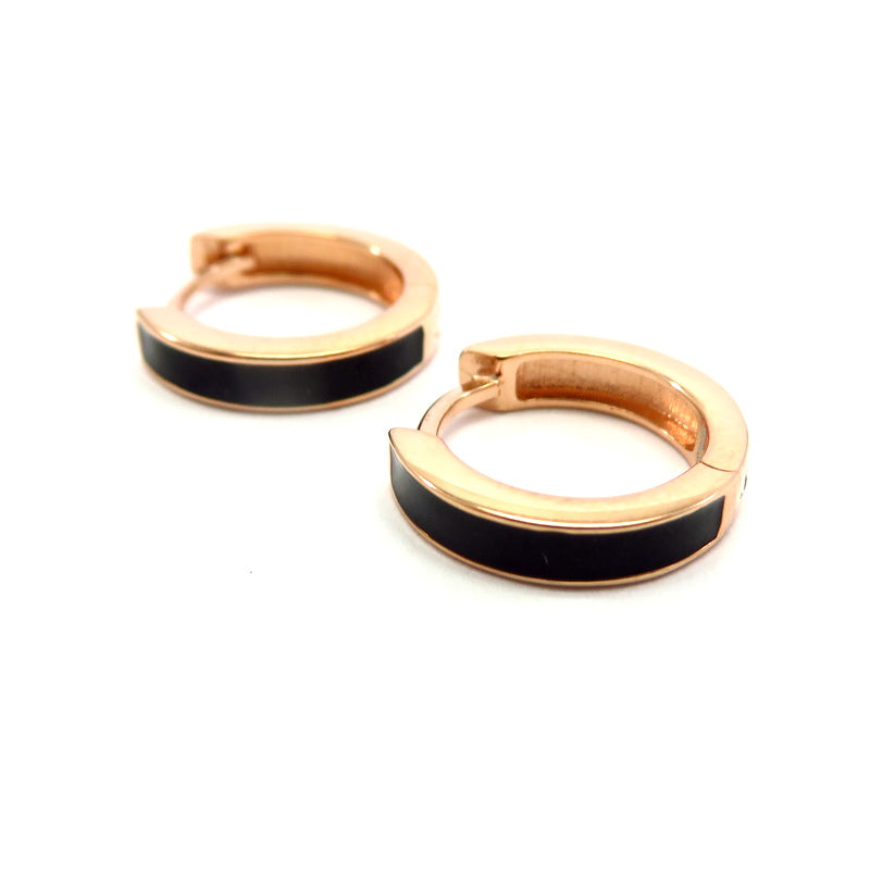 Black Enamel Hoop Earrings Rose Gold Plated Sterling Silver