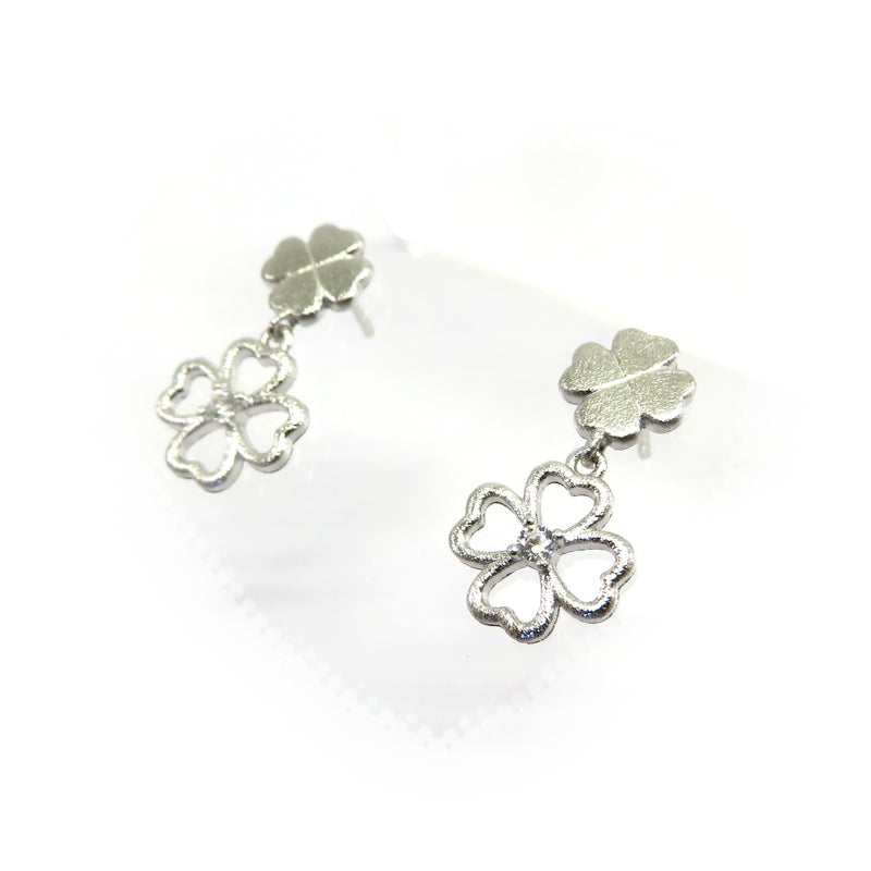 Double Clover Cubic Zirconia Earrings Sterling Silver