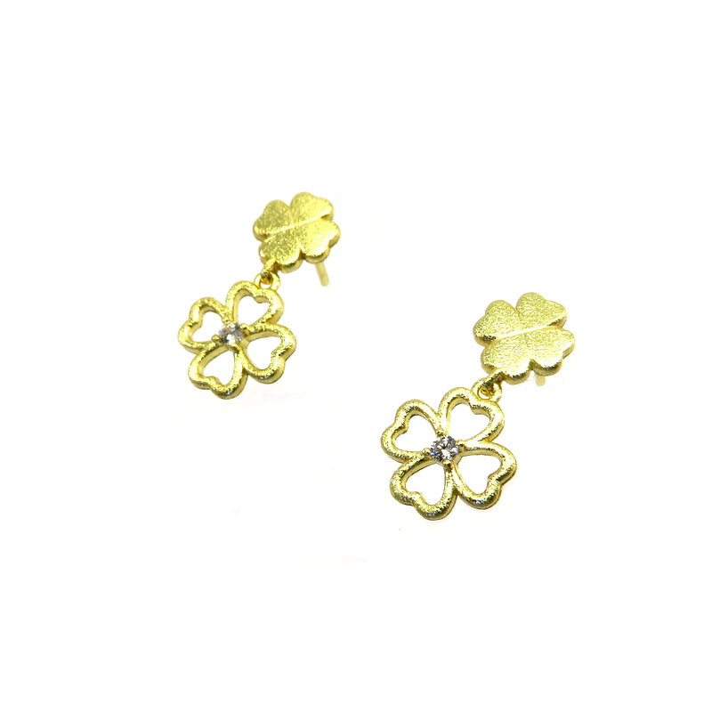 Double Clover Flower Earrings Gold Plated Sterling Silver