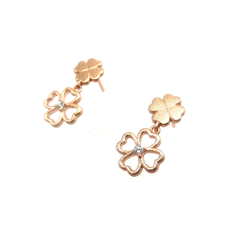 Double Clover Flower Earrings Rose Gold Plated Sterling Silver