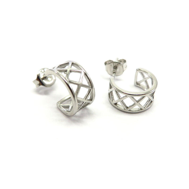 Tribal Cut Out Hoop Earrings Sterling Silver