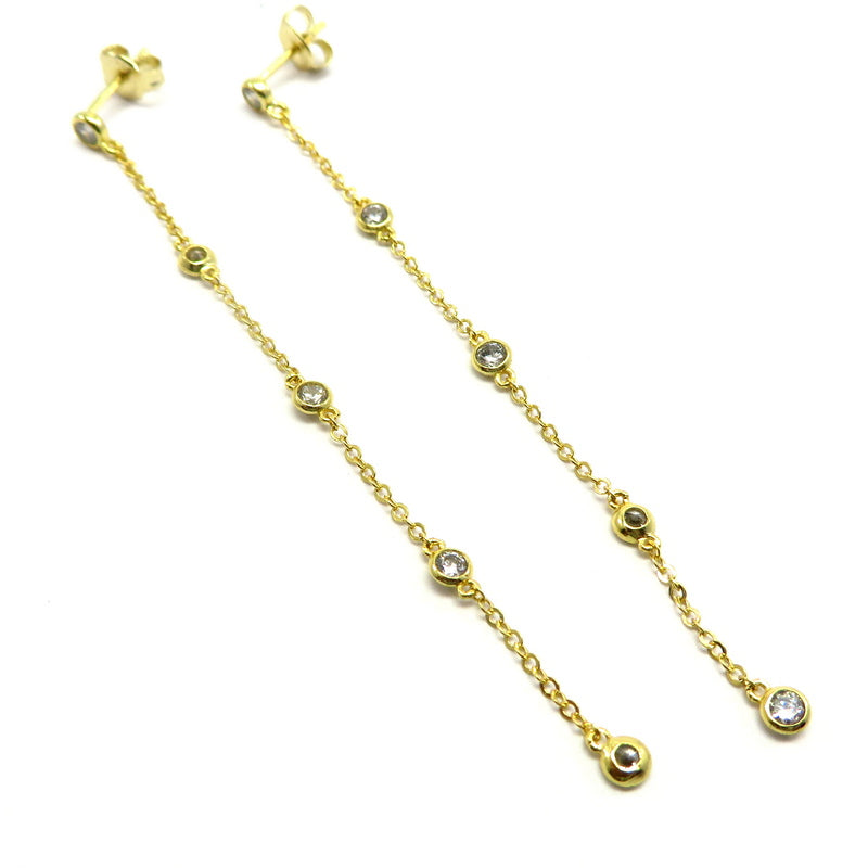Wispy Drop Earrings Cubic Zirconia Gold Plated Sterling Silver