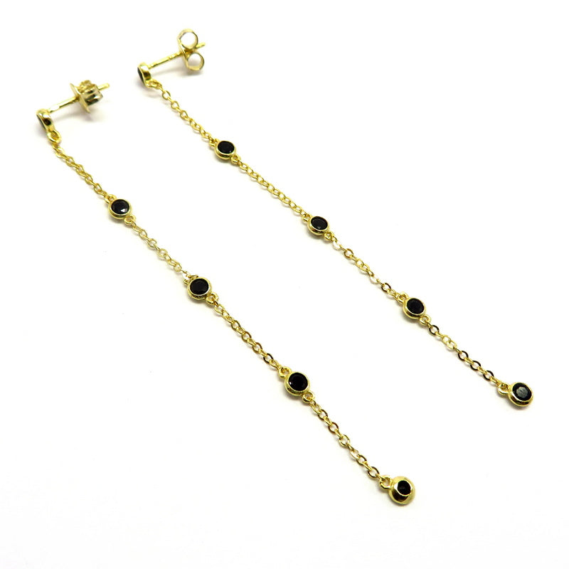 Wispy Drop Earrings Black Cubic Zirconia Gold Plated Sterling Silver