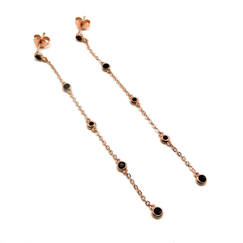 Wispy Drop Earrings Black Cubic Zirconia Rose Gold Plated Sterling Silver