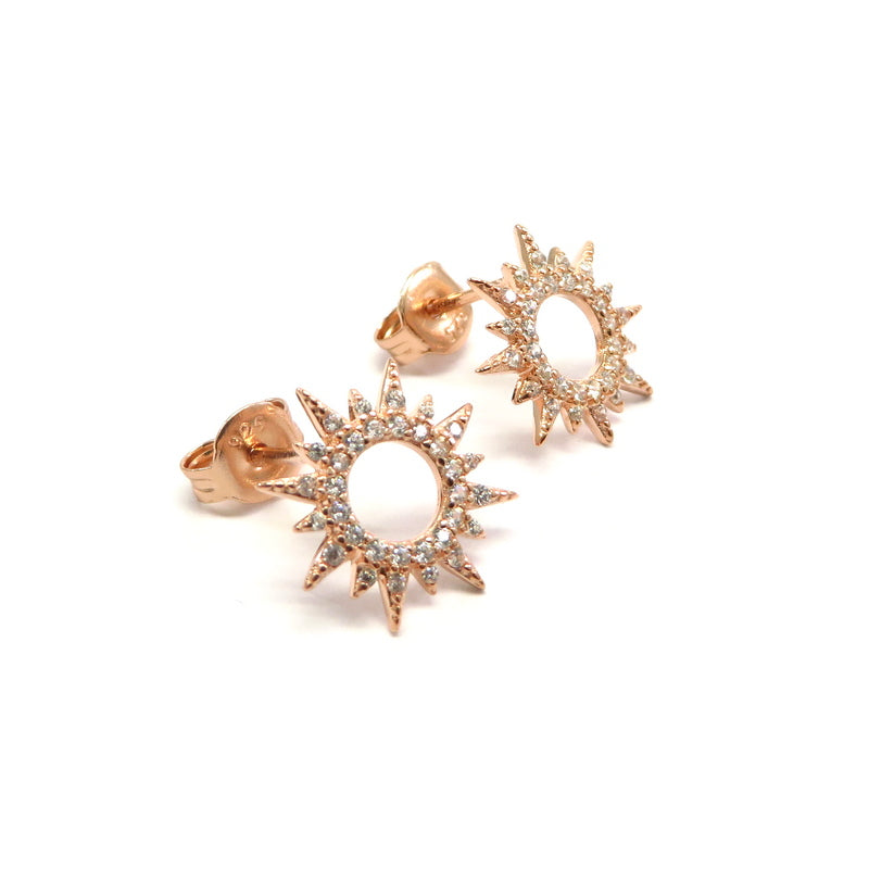 Hollow Star Cubic Zirconia Earrings Rose Gold Plated Sterling Silver