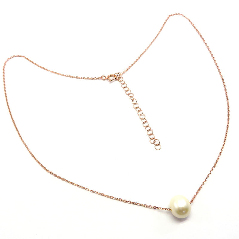 Pearl Necklace Rose Gold Plated Sterling Silver