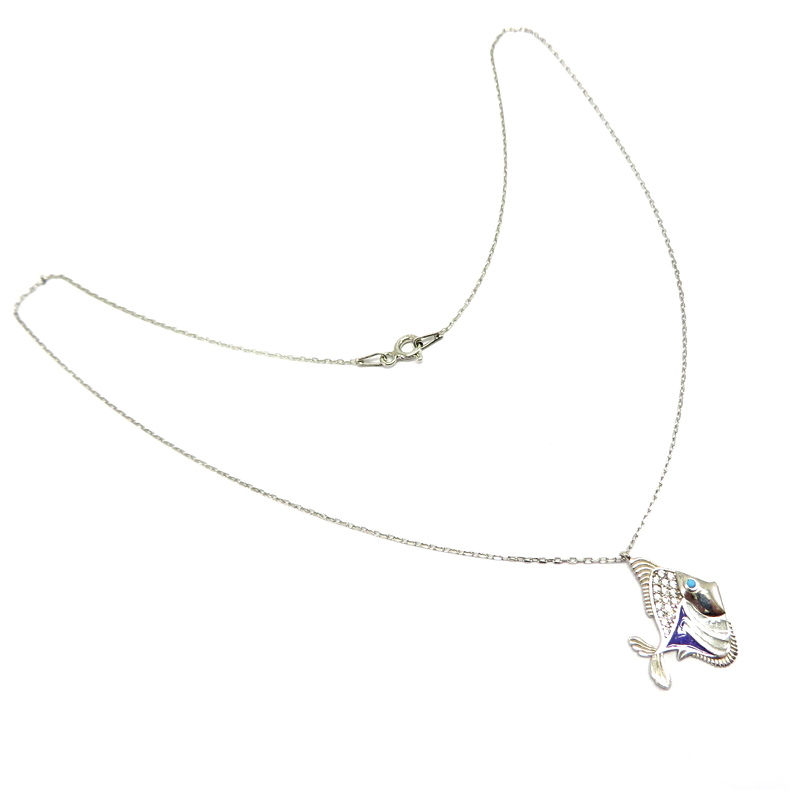 Fish Enamel Cubic Zirconia Sterling Silver Necklace
