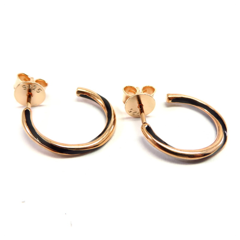 Twisted Black Enamel Rose Gold Plated Sterling Silver Hoop Earrings