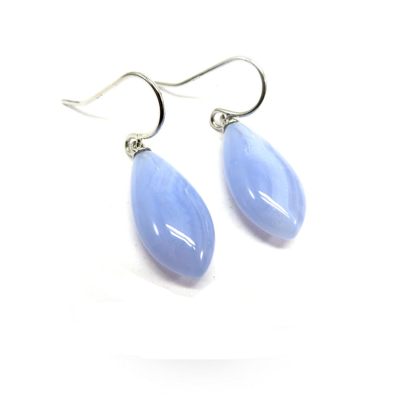 Teardrop Blue Lace Agate Hook Earrings Sterling Silver