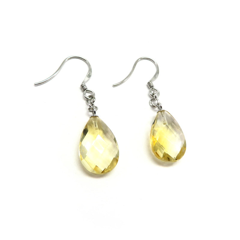 Teardrop Citrine Hook Earrings Sterling Silver