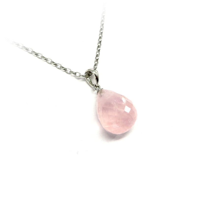 Rose Quartz Teardrop Pendant Sterling Silver