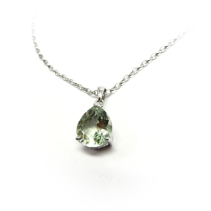 Green Amethyst Teardrop Pendant Sterling Silver