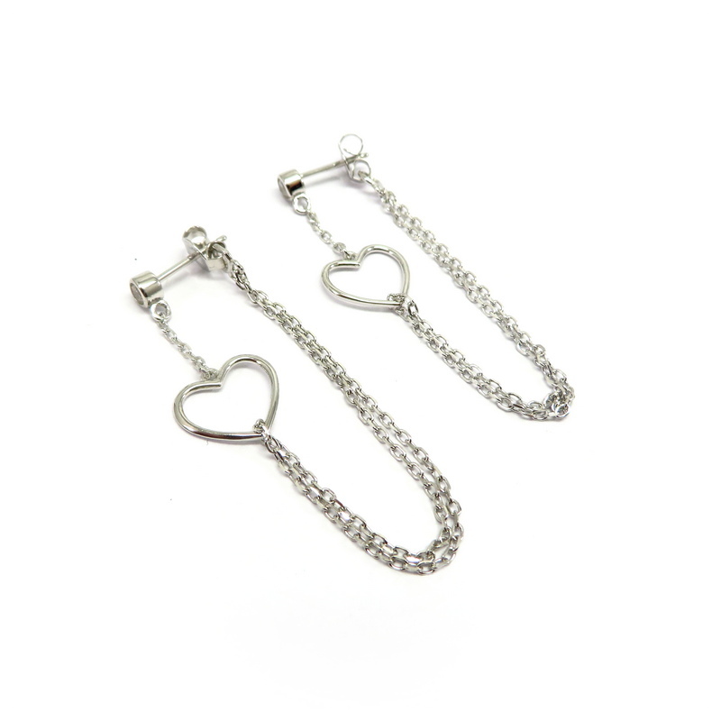 Heart and Chain Wrap-Around Silver Earrings