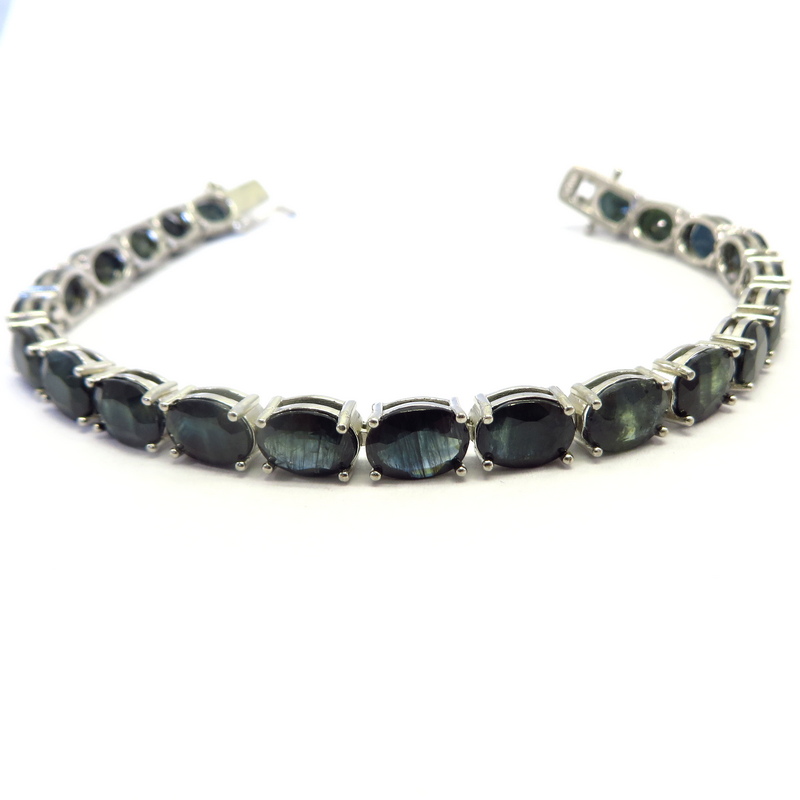 Blue Sapphire Silver Tennis Bracelet