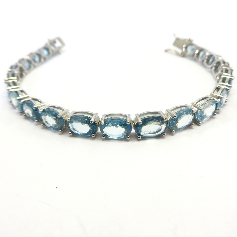 Blue Zircon Silver Tennis Bracelet